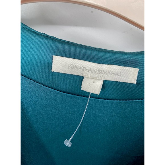 Jonathan Simkhai Blue Satin Long Sleeve Wrap Midi V-Neck Cocktail Dress Size M - Picture 5 of 6